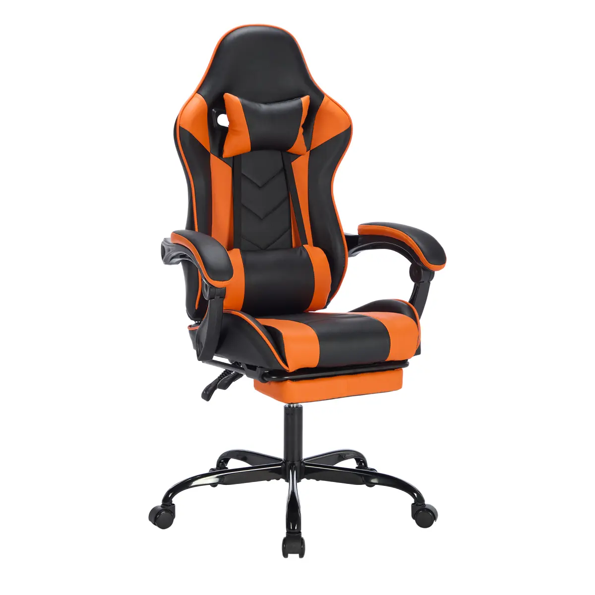 Racing Style Gaming Chair with Footrest, Ergonomic High-Back Breathable Design, 90°-135° Recline, Height-Adjustable, Headrest, Lumbar Support for Adults, Black-Orange, Reclines 90°-135°