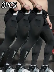 Men's 3-Pack Quick-Dry Sports Pants with Phone Pocket, Tight Fit Design, Ideal for Indoor Fitness and Training, Athleisure Bottoms