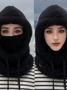Women's Winter Fleece Face Mask Hat Scarf Set, Integrated Cap, Thick Fleece Hooded Hat, Ear Protection, Windproof Cotton Hat, Cycling Warmth Accessor, Ear Warmer