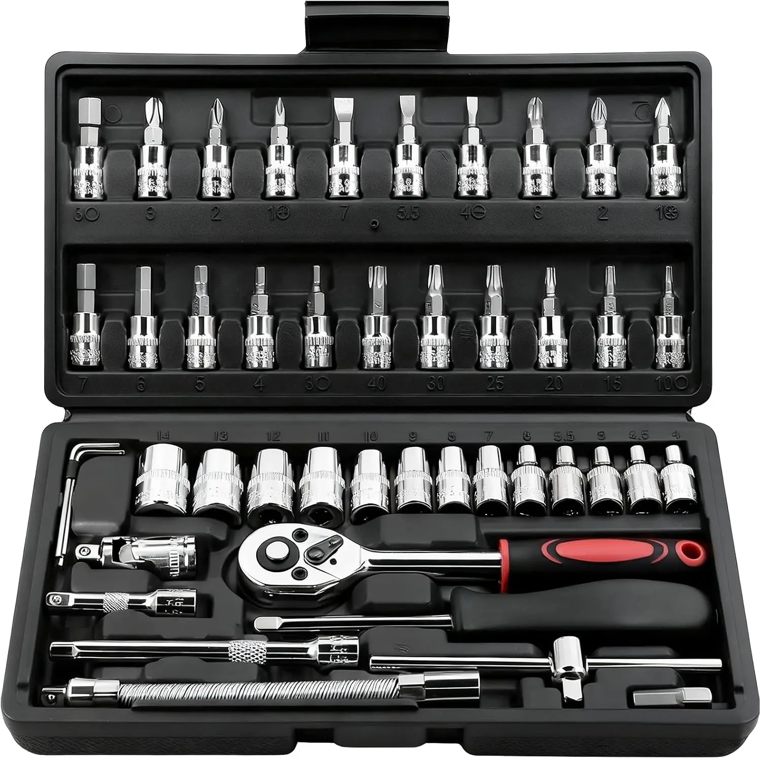 Portable Magnetic Chrome-Vanadium Steel Toolbox Combo Set - Socket Wrench Set, Driver Bits, Extension Adapters for Home Assembly, Basic Bikes Repairs