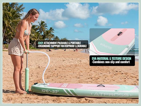 [Father's Day]10'6'' x 33'' Extra Wide Inflatable Paddle Board with Kayak Seat, 400LBS Capacity Stable SUP Board, Non-Slip EVA Deck, Complete Accessories Kit for Adults, Beginners, Yoga, Fishing & Family Fun,ATPROSS