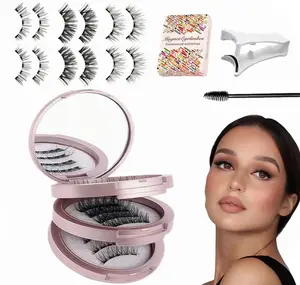 3 pair Magnetic eyelash set - reusable adhesive free false eyelashes, equipped with an applicator, non-alcoholic material, and professional eye makeup tools