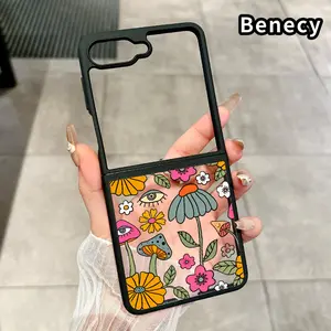 Weird Eyes Mushroom Pattern Transparent TPU Phone Case for Z Flip 7/6/5/4, Folding Silicone Design with Central Axis Protection and Full Lens Coverage