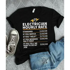 Casual Short-Sleeve Round Neck Cotton Knit Top, Funny Graphic T-Shirt - Electrician Hourly Rate Gift for Electrical Worker Contractors
