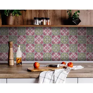 HomeRoots  4 x 4 in. Vintage Cran & Green Peel & Stick Removable Tiles