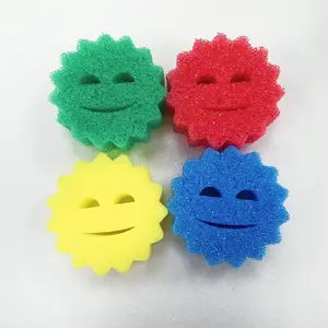 "Smile Face Dish Sponge – Color-Changing Magic Scrubber, High-Density Cleaning Sponge for Kitchen Stain Removal" Microfiber