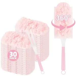 Disposable Pink Static Dust Duster, Effortless Dust Cleaning Magic Feather Duster for Home and Car Use, Household Cleaning Replacement Dust Brush Heads, Refill Duster Heads (with Handle) for Clothing, Furniture, Cars and Keyboards - Cleaning Supplies,