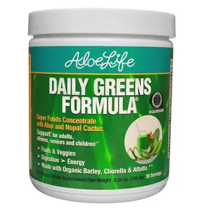 Aloe Life Daily Greens Edible Powder - QAI-Certified Organic Healthcare Vitamin Dietary Supplement, Antioxidants, 21 Fruits, Veggies & Herbs (Aloe, Nopal Cactus), Low-Calorie, Low-Fat, Keto-Friendly, Gluten-Free (30 Servings)