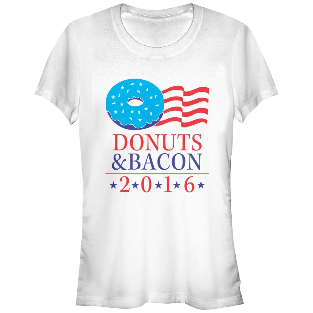 Juniors Womens Lost Gods Vote Donuts and Bacon T-Shirt