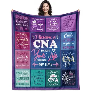 Soft Flannel Throw Blanket, Perfect CNA Week Gifts Cna, Warm, Cozy for Bedroom Couch Sofa Travel, Fits Four Sizes