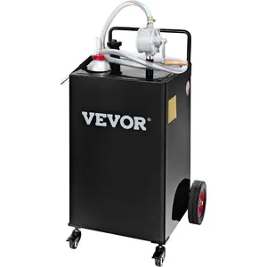 VEVOR Fuel Caddy, 35 Gallon, Gas Storage Tank on 4 Wheels, with Manuel Transfer Pump, Gasoline Diesel Fuel Container for Cars, Lawn Mowers, ATVs, Boats, More, Black Bottles Hand