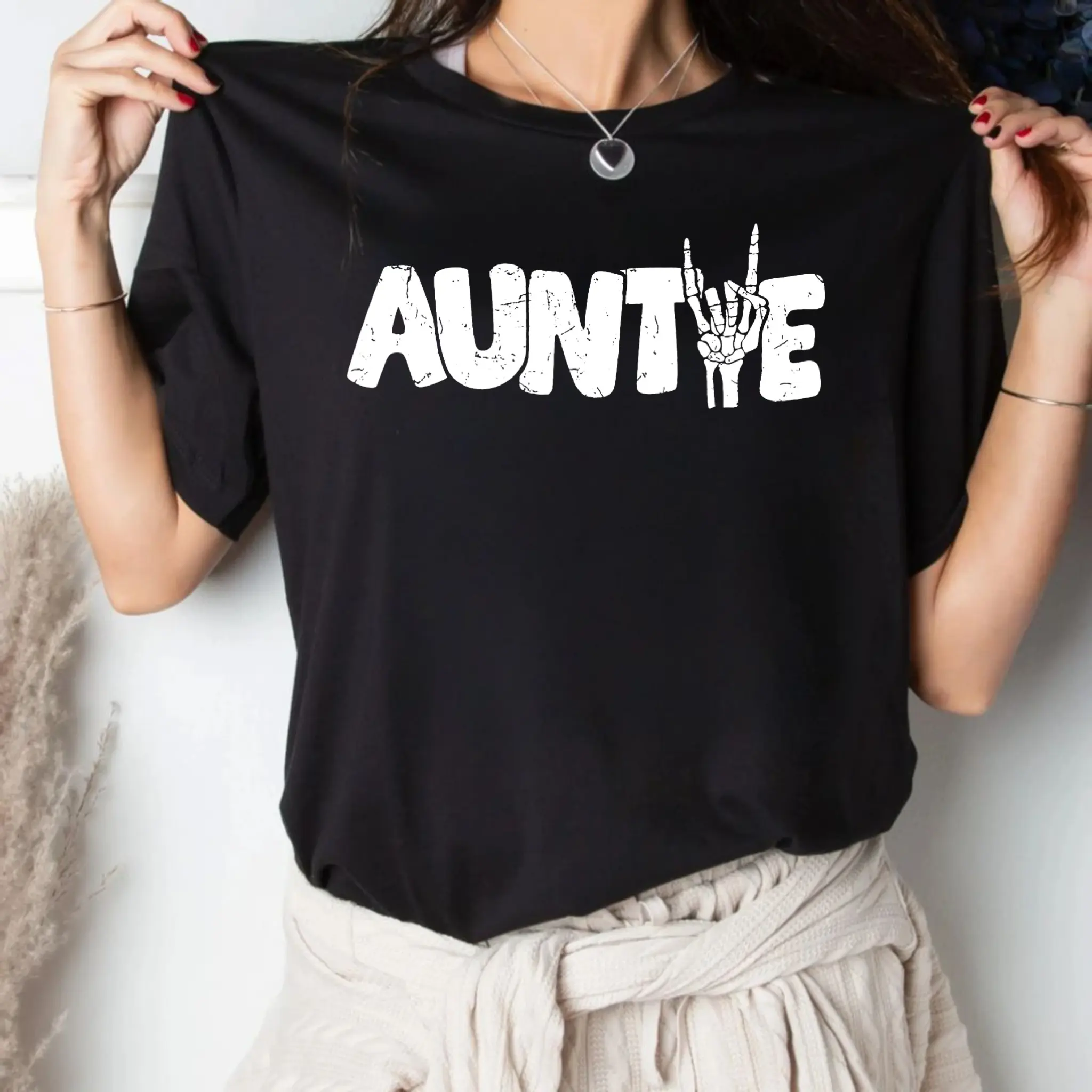 Auntie Shirt, Auntie Skeleton Shirt, New Aunt Pregnancy Announcement Tshirt, Gift For Aunt, Mothers Day Gift, Short Sleeve Crew Neck Top, Casual Clothing
