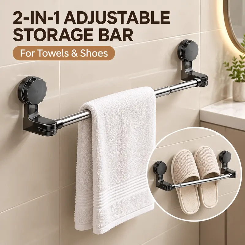 Adjustable Wall-Mounted Shoe Organizer, 19.69–39.37 in Telescopic Slipper Holder with Suction Cup Design for Bathroom, Entryway and Closet Storage