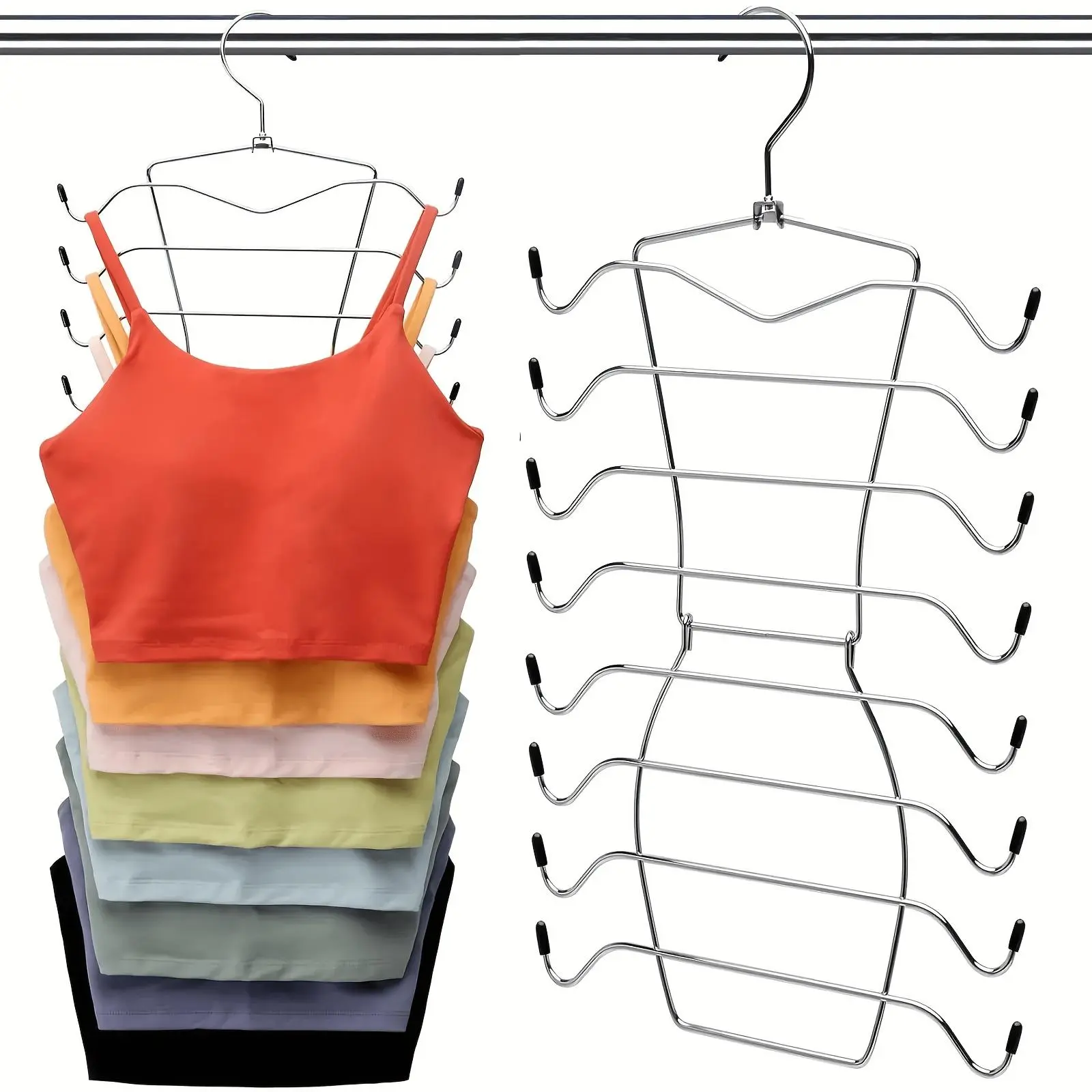 1pc Stainless Steel Wardrobe Organizer, 8 Layer Heavy-Duty Tank Top Hanger, Foldable Space-Saving Design for College Dorms, Non-Slip Clothes Rack, Clothes Hanger Organizers, Heavy Duty Hangers, Closet Organizer, Space Saver Hangers