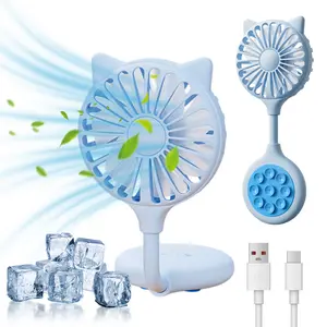 USB Rechargeable Suction Cup Multi-Directional Adjustable Head Small Fan Mini Foldable Handheld Electrical Fan for Camping Sport Travel