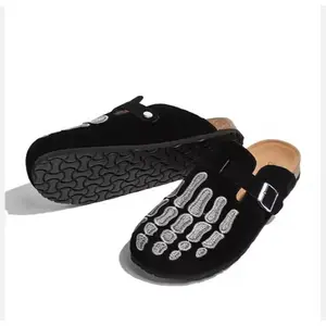 XiaoQinUnisex Suede Leather Sandals �C Trendy Cork Footbed with Toe Caps Men & Women clogs men Boy Shoe Footwear Casual Slide Flipflop Design Black*-zd Nail Decor