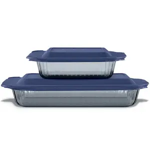 Pyrex® Colors Sculpted Tinted 4-piece Baking Set with Plastic Lids, Smoke