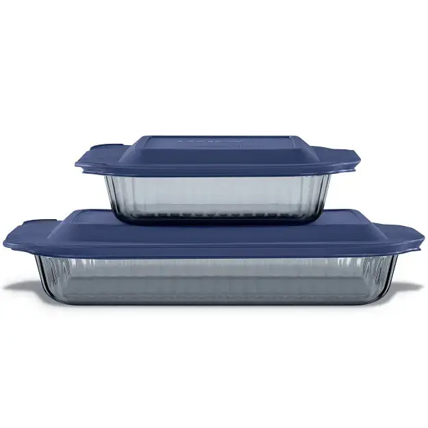 Pyrex® Colors Sculpted Tinted 4-piece Baking Set with Plastic Lids, Smoke