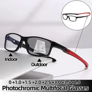 TR90 Sports Photochromic Multifocal Reading Glasses Unisex Progressive Near Far Presbyopia Anti Blue Light Plus Diopter Eyewear
