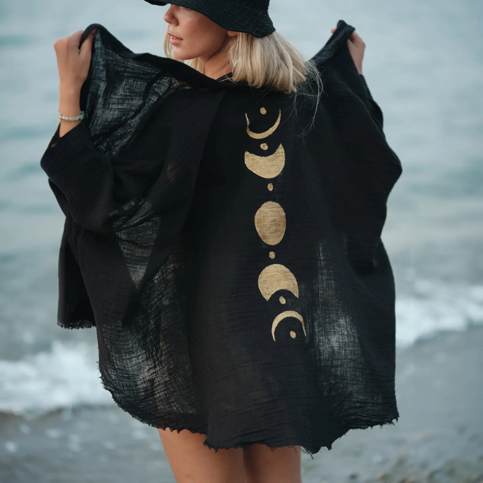 Moon Phases Eco-friendly Cotton Muslin Kimono Robe / Poncho