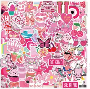 200PCS Preppy Aesthetics Stickers,Pink Cute Stickers for Teen Girls,Vinyl Waterproof Stickers for Water Bottles Laptop Skateboard Computer Skateboard Phone,Pink Birthday Party Gift
