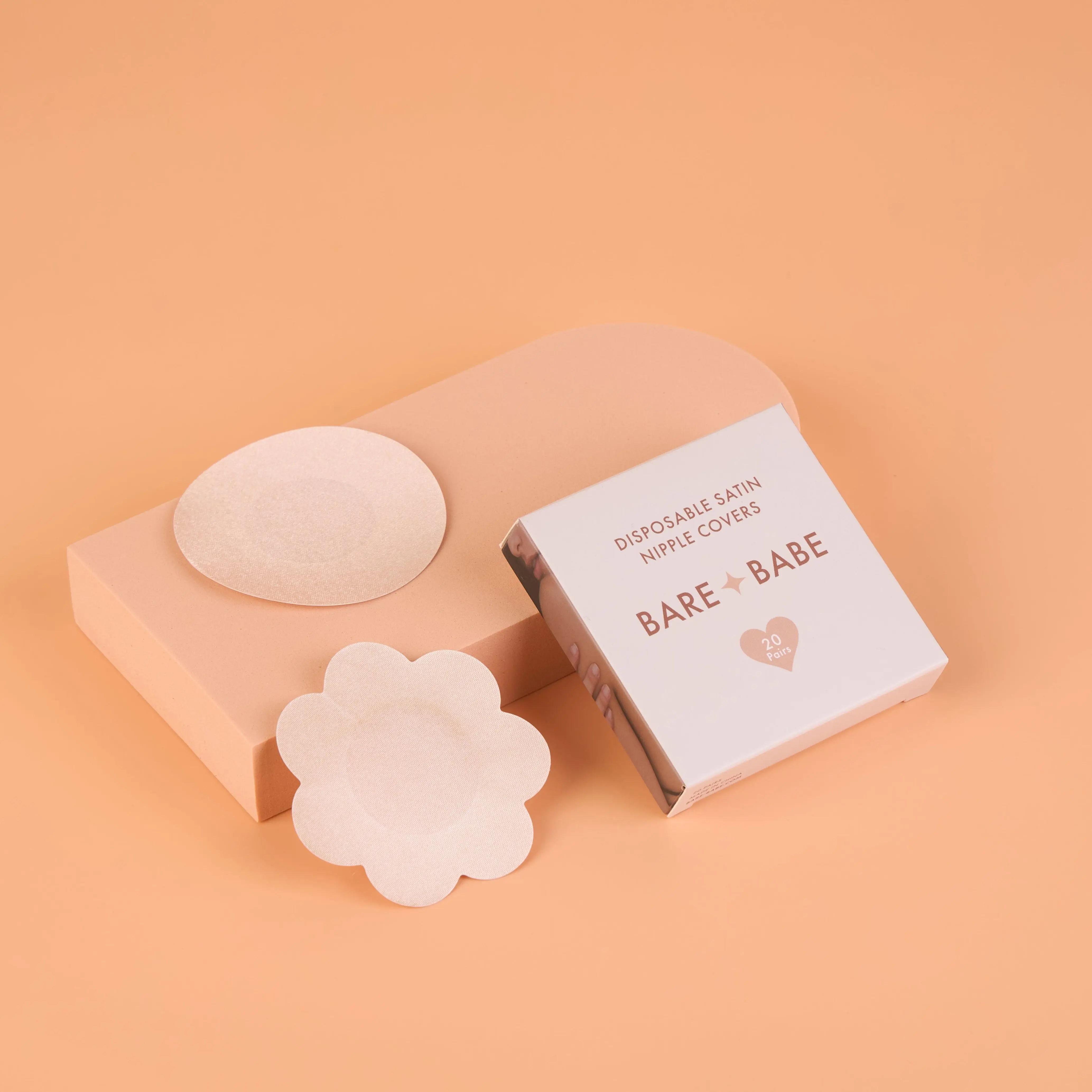 Bare Babe Satin Nipple Pasties 40-Pack | Soft Satin Adhesive Covers for Seamless Coverage | Water & Sweat Resistant | 4 Shades