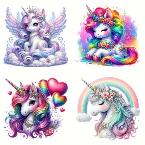 4pcs Unicorn Iron on Transfer Stickers Colorful Heat Transfer Vinyl for DIY T Shirt Jeans Bags Clothes Craft Supplies Birthday Party Decorations