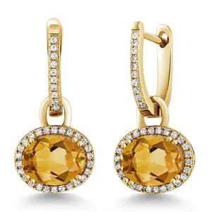 Gem Stone King 18K Yellow Gold Plated Silver Halo Leverback Oval Drop Dangle Earrings for Women | 9X7MM Oval Gemstone Birthstone | Jewelry Gifts for Women Her Mom Wife