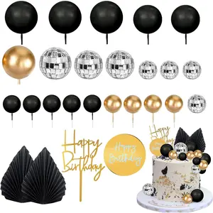 25pcs man cake topper disco ball cake topper black gold balls palm leaves boho cake decorations for man boy bohemian black gold theme wedding baby shower birthday party
