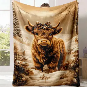 Highland Cow snow blanket made of fleece, super soft and warm, very comfortable. An ideal gift, suitable for anniversary, festival, birthday party gifts, and home camping supplies.