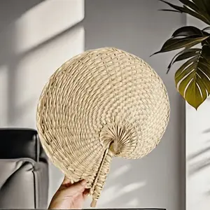 Southeast Asian Vintage Hand-Crank Fan, Pure Handwoven, Shell Design, Cool Palm Leaf Fan, Wall-Mounted Decorative Fan, Photography Prop, Tropical Flair