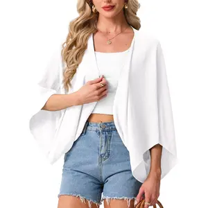 GRECERELLE Women's Summer Lightweight Cardigan Open Front Casual Loose Cropped Kimono Cover Ups