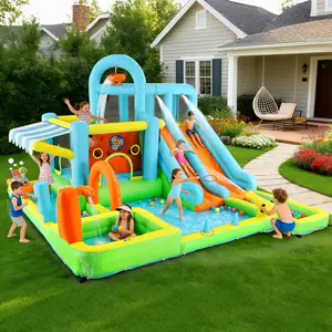 Inflatable Water Slide Bounce House for Kids Luxury Heavy Duty Blow Up Water Park with 650W Blower Double Slides Climbing Wall Splash Pool Sunshade Awning Ideal Backyard Gift for Toddlers & Kids