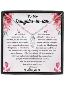 To My Daughter in Law Double Heart Zircon Pendant Necklace, Heart Shaped Pendant, Wedding Gift, Birthday Gift, Christmas Gift, Card and Box Packaging