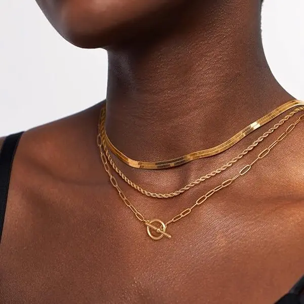 14K Gold Plated Layered Toggle Necklaces for Women: Dainty Gold Link Chain Necklaces Paperclip Cuban Rope Adjustable Choker T-Bar Toggle Clasp Chunky Necklace for Women Trendy Jewelry