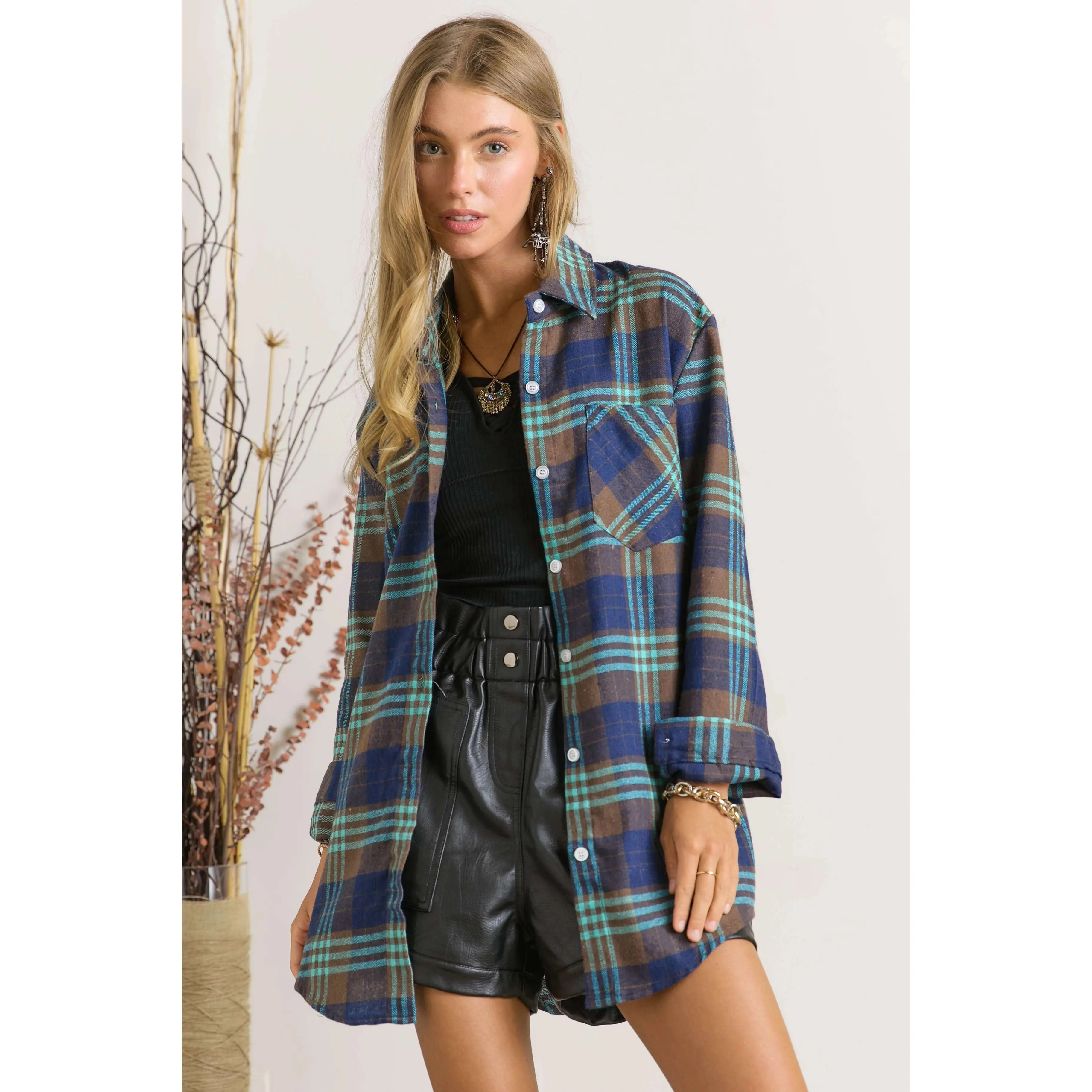 Blue Flannel Boyfriend Shirt