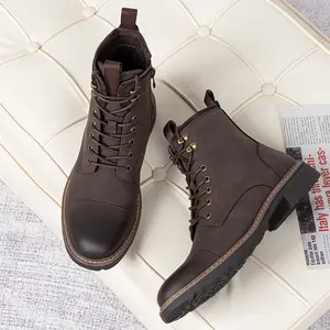 Men's Casual Shoes Boots Fashion Shoes for Men Men's Premium Solid Cap Toe Dress Boots - Wear-Resistant, Non-Slip, Lace-Up High Top Boots with PU Leather Uppers for Outdoor Activities, Hiking, and Casual Wear - Durable, Comfortable, and Sty