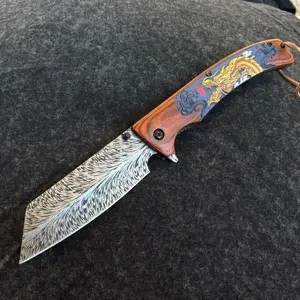 10” Pocket Knife Folding Spring Assist Chopping Blade Lanyard Belt Clip Dragon