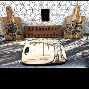 Bindie Boards Custom Laser Engraved Cutting Boards Personalized with Tree Swing Design & custom made to order names