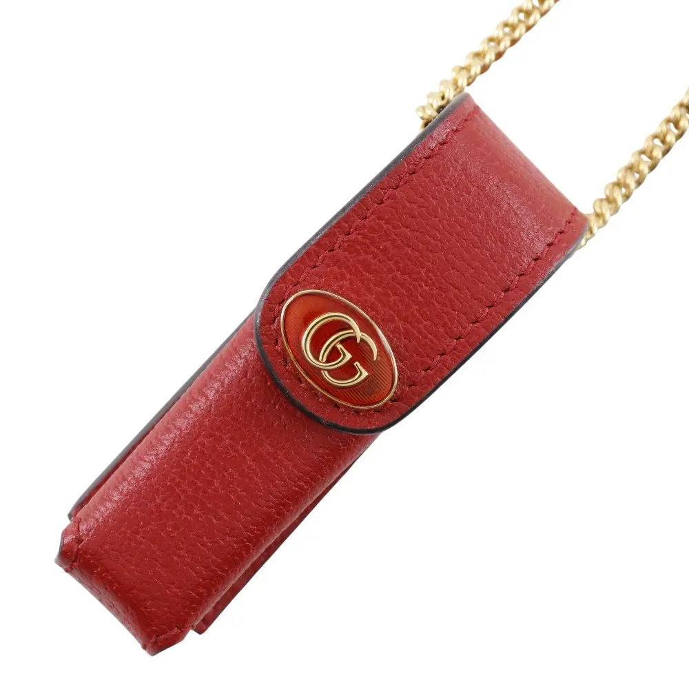 Pre-owned GUCCI Calfskin Small Leather Goods Lipstick Case Calf Pendant Accessory