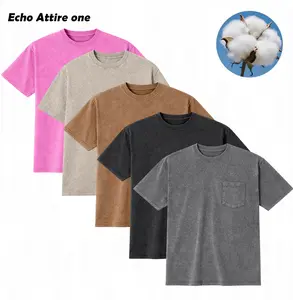 Echo Attire unisex loose cotton T-shirt, available in packs of 3 or single items; front pocket design; crew neck, short sleeves; summer top; casual loose solid color street style; fashionable and comfortable T-shirt; basic women’s short-sleeve T-shirt.