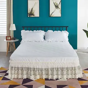 15" Drop Lace Bed Skirt for Twin/Full/Queen/King Bed, Elastic Dust Ruffle Bedskirt Wrap Around Bed Skirt - 3 Sides of Bed