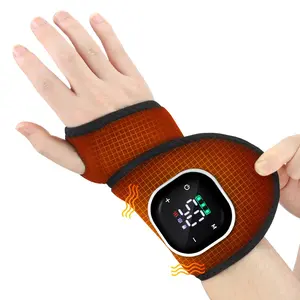 Rechargeable Red Light Wrist Massager, 5 temperature & 3 vibration levels, Adjustable, smart digital timing, warm relief for strained wrists in sports and office use.