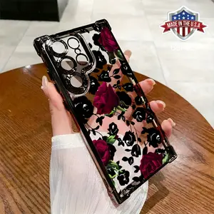 Fashionable Red Rose Phone Case Compatible with Samsung Galaxy S25 S24 S23 S22 S21 FE Ultra Plus 4G 5G, Transparent Soft Back Cover for Drop Protection.