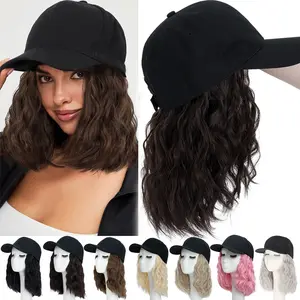 8inch Bob Hat Wig for Women Wig Cap with Curly Wavy Hair Extensions Baseball Hat with Synthetic Hair Extenion Hairpiece
