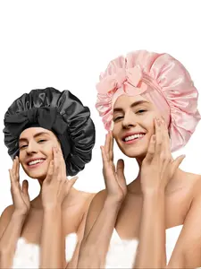 Women's Satin Sleep Cap with Elastic Band, Soft Silk-Like Hair Protection Hat, Casual Home Use, Bow Design, 2pcs/set, Hair Care Cap, Satin Bonnet