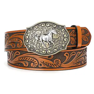 【FathersDayGift】Cowboy Cowgirl Leather Buckle Belt for Men Women Western Leather Belt for Jeans
