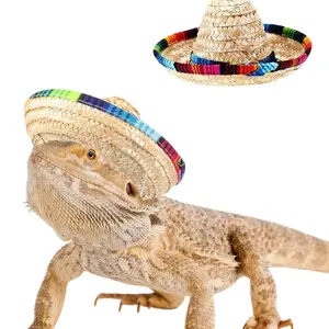 Mexican colorful rope pet hats for lizards, cats, and dogs, summer straw hats, Cinco de Mayo holiday costumes