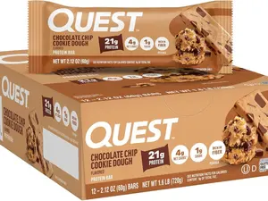 Quest Nutrition Chocolate Chip Cookie Dough Protein Bars, High Protein, Low Carb, Gluten Free, Keto Friendly, 12 Count