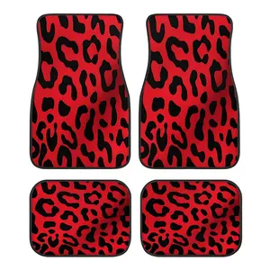 4pcs Fashionable Red Leopard Print Car Floor Mats, Polyester, Absorbent, Non-slip, Washable, Fashionable Vehicle Floor Protection Carpet, Suitable for All Models, Truck Floor Mats, Perfect Christmas Gift